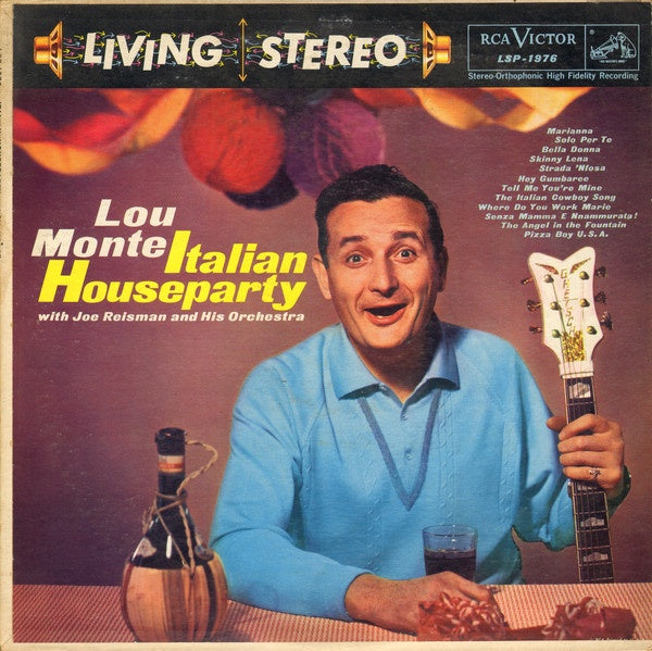 Lou Monte ‎– Italian Houseparty - VG+ Lp Record 1959 RCA Victor USA Living Stereo Vinyl - Pop - Shuga Records