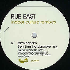 Rue East ‎– Indoor Culture Remixes - Part 1 - Mint- 12" Single Record 2002 Pure Plastic Vinyl - Techno