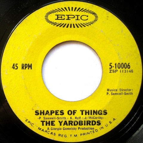 The Yardbirds ‎– Shapes Of Things / New York City Blues VG 7" Single 45rpm 1966 Epic USA - Rock