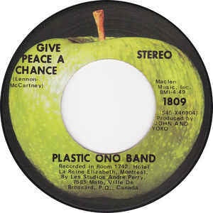 plastic Ono Band- Give Peace A Chance / Remember Love- VG 7" Single 45RPM- 1969 Apple Records USA- Rock/Pop - Shuga Records