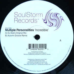 Multiple Personalities ‎- Incredible - New 12" Single 2004 UK Soulstorm Vinyl - House