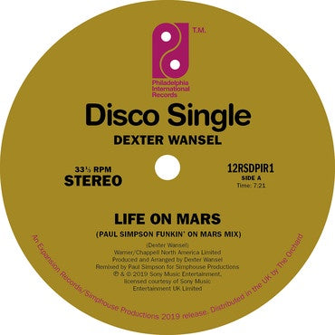 Dexter Wansel - Life On Mars / Theme From The Planets - New 12" Single 2019 RSD Limited Pressing - Funk / Disco