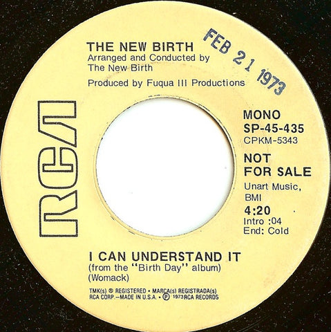 The New Birth ‎– I Can Understand It VG+ 7" Single 45rpm 1973 RCA Promo USA - Funk