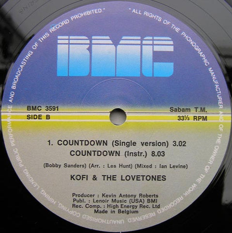 Kofi & The Love Tones ‎– Countdown - VG - 12" Single Record - 1984 Belgium BMC Vinyl - Hi NRG / Disco