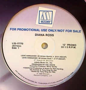 Diana Ross - Love Hangover '89 - VG+ Promo 12" Single 1989 Motown USA -  Disco