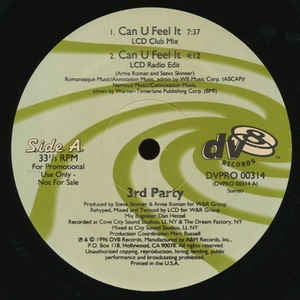 3rd Party - Can U Feel It (LCD Mixes) - VG+ Promo 1996 DV8 Records USA - House