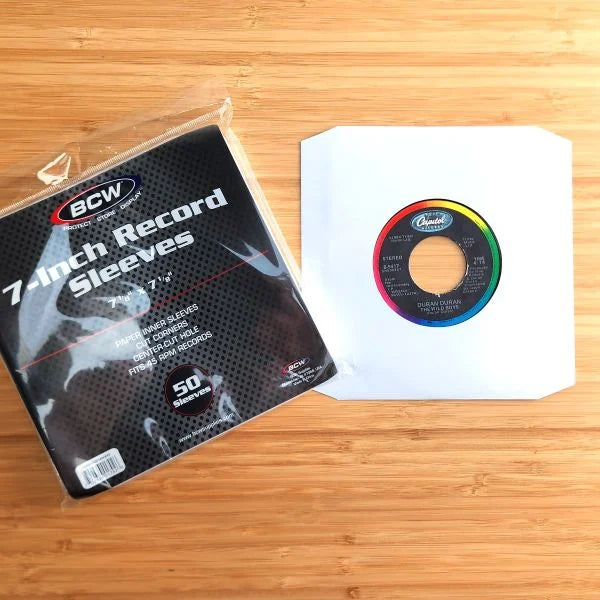 50 Pack 7" Record Paper Inner Sleeves - Angle Cut Corners Die-cut hole - White - Shuga Records