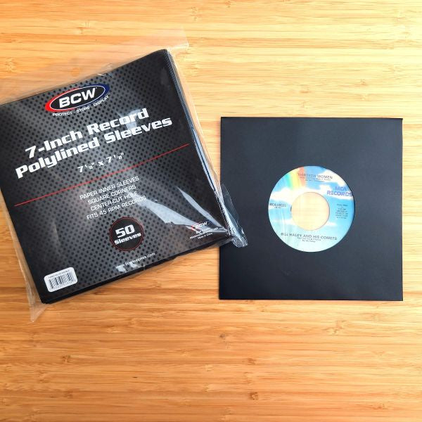 50 Pack 7 Inch Record Paper Inner Sleeves Polylined - With Hole - Black - Shuga Records