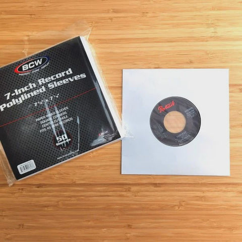 50 Pack 7" Record Paper Inner Sleeves - Polylined With Hole - White