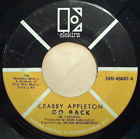 Crabby Appleton- Go Back/Try- VG+ 7" Single 45RPM- 1970 Elektra USA- Rock/Pop