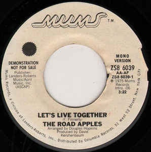 The Road Apples ‎- Let's Live Together - VG+ 7" 45 Single 1975 USA Mono/Stereo Promo - Rock / Pop - Shuga Records