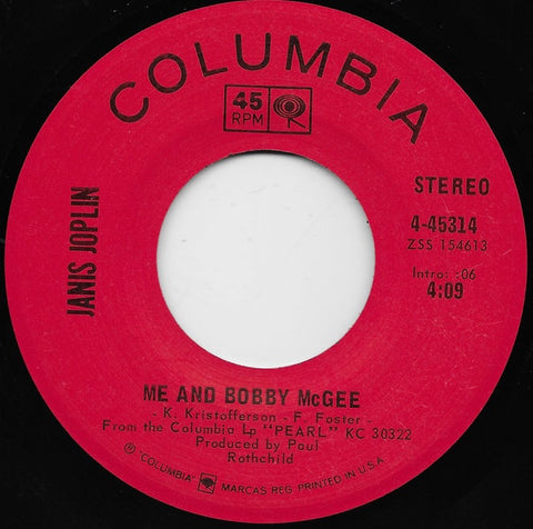Janis Joplin ‎- Me And Bobby McGee / Half Moon - VG+ 7" Single Used 45rpm 1971 Columbia USA - Rock / Blues Rock
