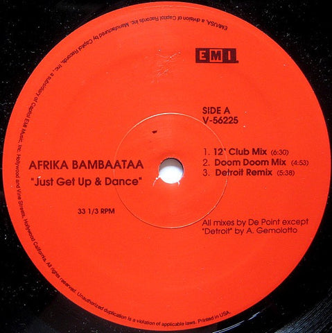 Afrika Bambaataa - Just Get Up And Dance - VG+ 12" Single 1990 EMI USA - House
