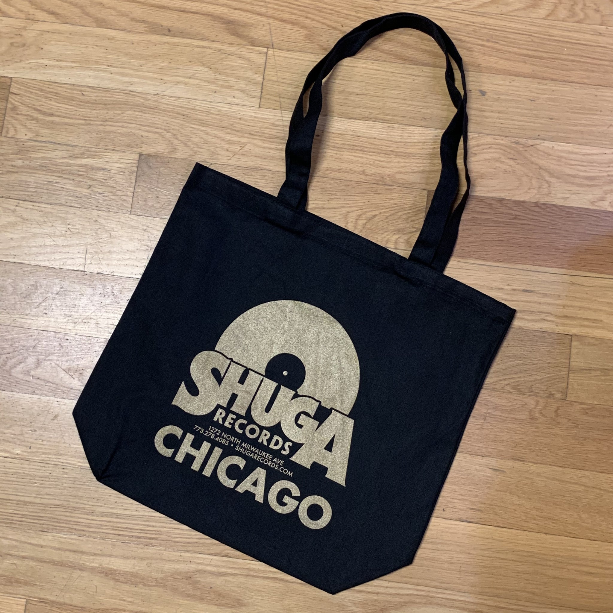 Shuga Records Chicago Tote Bag - Second Press 19" x 14.5" x 4.5" Black / Gold - Shuga Records