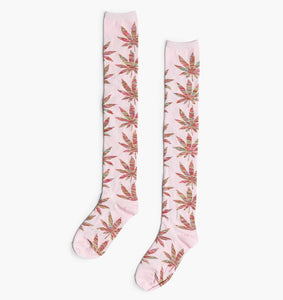 HUF - Women's Pink Melange 'Weed Leaf' Knee High Socks
