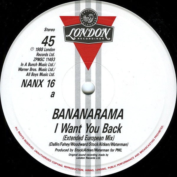 Bananarama ‎– I Want You Back - Mint-  12" Single 1988 London Records UK - Synth-pop / Electronic
