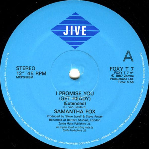 Samantha Fox ‎– I Promise You (Get Ready) - VG+ 12" Single 1987 UK - Synth-pop / Disco