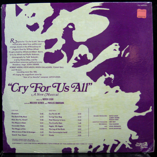 Original Broadway Cast - Cry For Us All LP New Sealed TS 1000SD Vinyl Record - Shuga Records