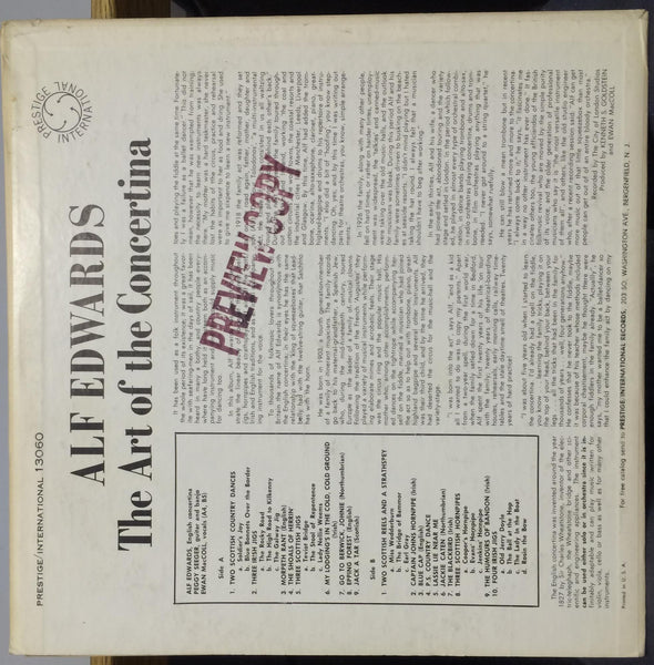 Alf Edwards - The Art Of The Concertina LP VG+ Promo INT 13060 Vinyl Prestige - Shuga Records