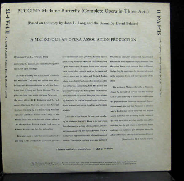 MAX RUDOLF puccini madame butterfly vol. 2 LP VG+ ML 4223 Mono Steinweiss Art - Shuga Records