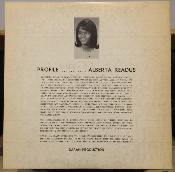 Alberta Readus - Sacred Serenity LP VG O'retta Private 60's Chicago Organ Gospel - Shuga Records