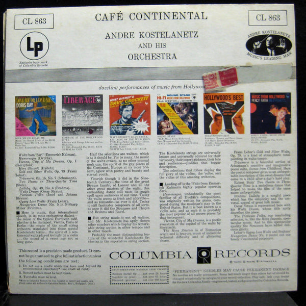 Andre Kostelanetz - Cafe Continental LP VG+ CL 863 Mono 6i Vinyl 1956 Record - Shuga Records