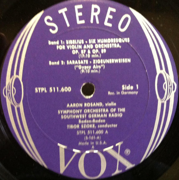 AARON ROSAND sibelius humoresques violin LP VG STPL 511.600 VOX 1959 Stereo RVG - Shuga Records