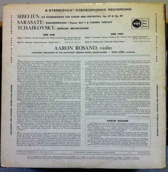 AARON ROSAND sibelius humoresques violin LP VG STPL 511.600 VOX 1959 Stereo RVG - Shuga Records