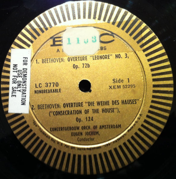 Eugen Jochum - Beethoven Overtures LP VG+ Promo LC 3770 Vinyl 1A/1B 1st - Shuga Records