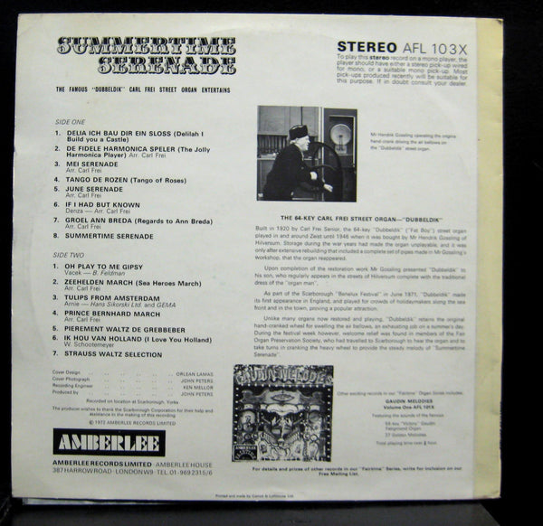 DUBBELDIK CARL FREI STREET ORGAN summertime serenade LP Mint- AFL 103X UK Vinyl - Shuga Records