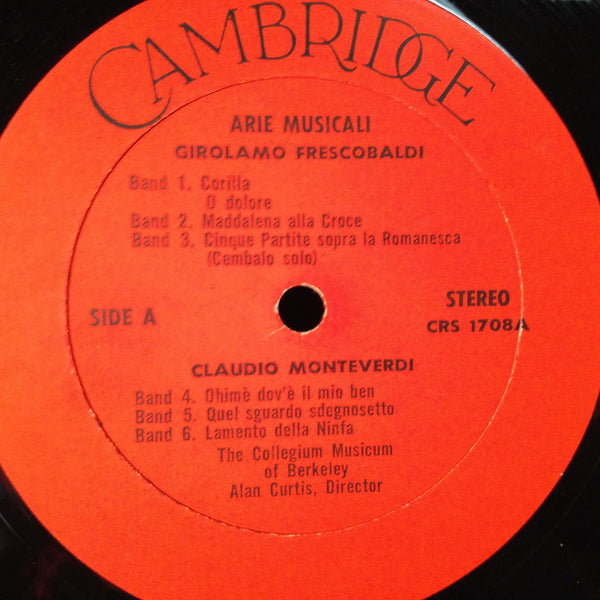 Alan Curtis - Arie Musicali Frescobaldi/Monteverdi LP VG+ CRS 1708 Cambridge '66 - Shuga Records
