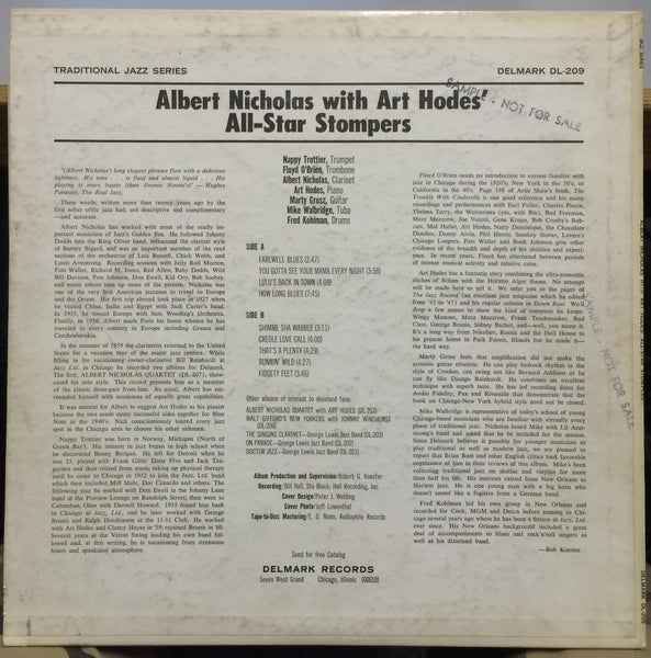 Albert Nicholas - With Art Hodes LP VG+ DL-209 Delmark 1964 USA Mono Jazz Promo - Shuga Records