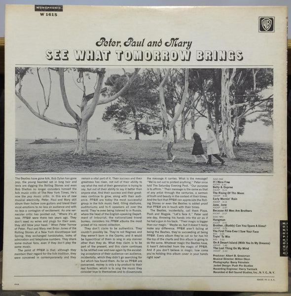 Peter, Paul And Mary - See What Tomorrow Brings - Mint- LP Record 1965 Warner USA White Label Promo USA Mono Vinyl - Folk - Shuga Records