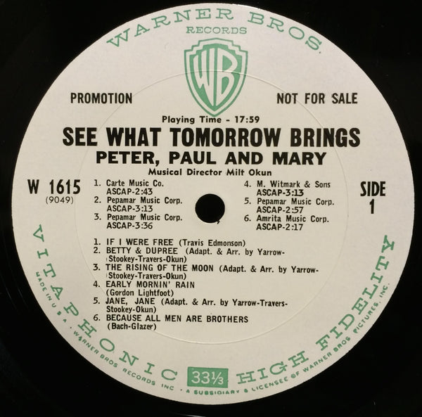 Peter, Paul And Mary - See What Tomorrow Brings - Mint- LP Record 1965 Warner USA White Label Promo USA Mono Vinyl - Folk - Shuga Records