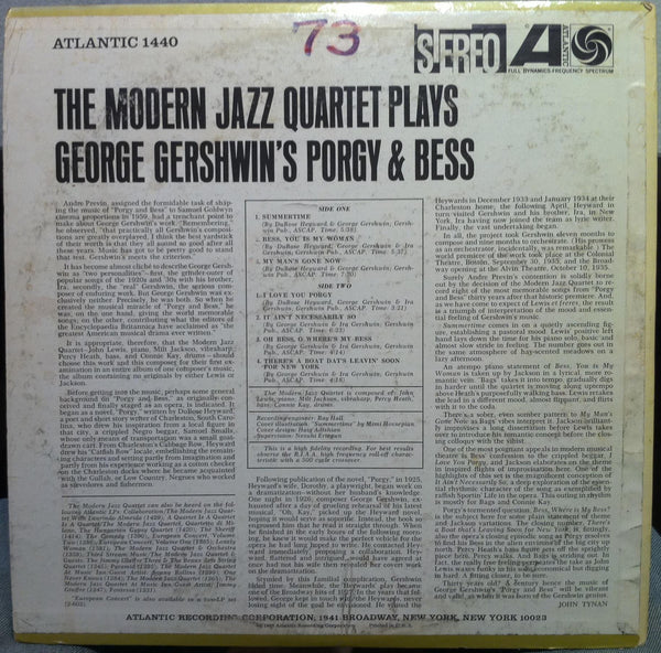 The Modern Jazz Quartet - Gershwin Porgy & Bess LP VG SD 1440 Vinyl 1965 Record - Shuga Records