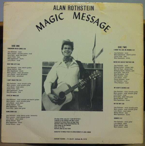 Alan Rothstein - Magic Message - VG+ LP Record 1981 Sureshot Private USA Vinyl - Alternative Rock / Folk Rock / Country Rock - Shuga Records