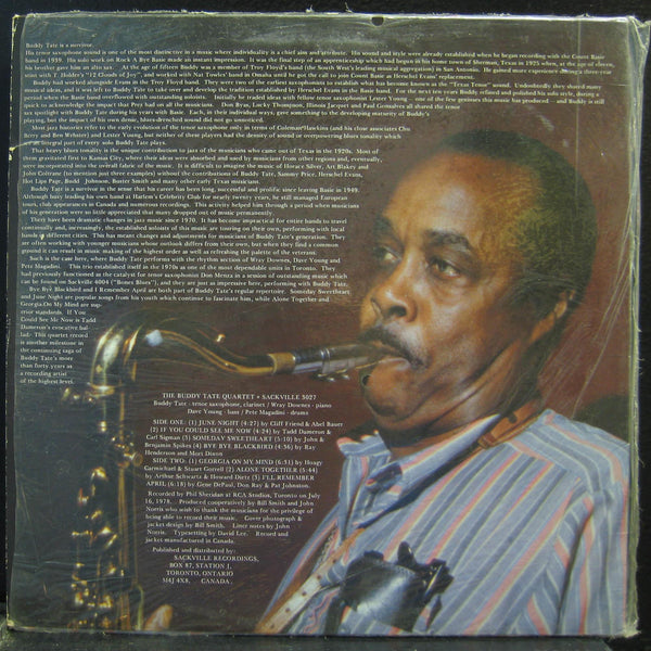 Buddy Tate Quartet - S/T LP VG+ SACKVILLE 3027 Vinyl Canada 1978 Record - Shuga Records