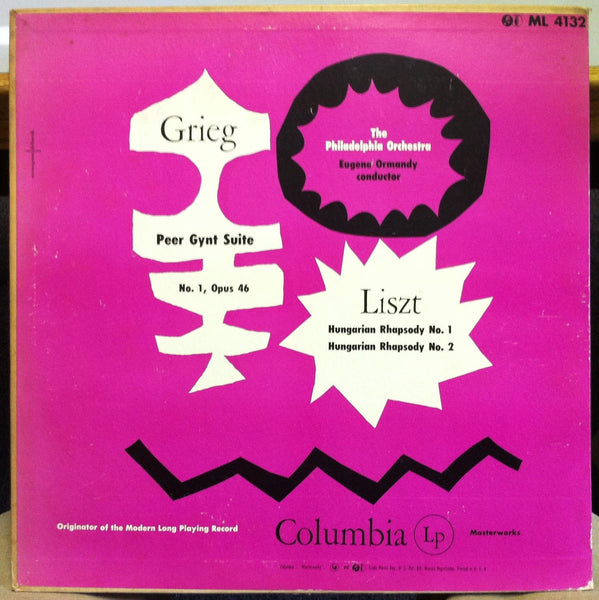 EUGENE ORMANDY grieg peer gynt & liszt LP VG+ ML 4132 Rudolph de Harak Art 1949 - Shuga Records