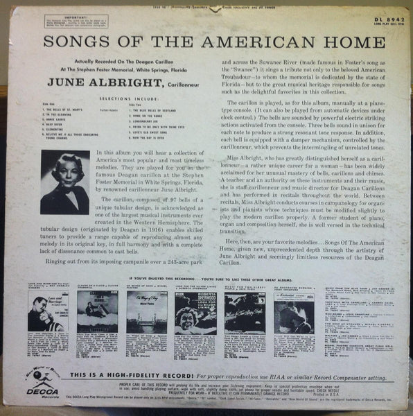 June Albright - Songs Of The American Home LP VG+ DL 8942 Vinyl 1960 Record - Shuga Records