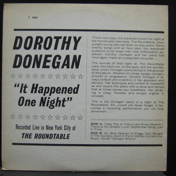 Dorothy Donegan - It Happened One Night LP VG F 9065 Vinyl 1957 Record - Shuga Records