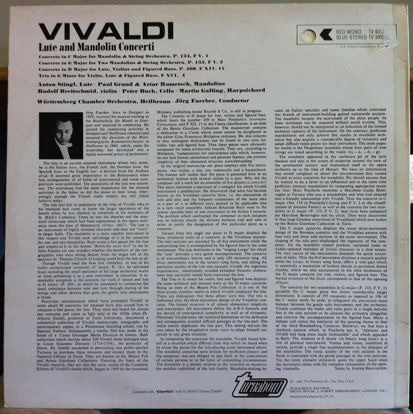 Stingl Grund Rumetsch Faerber - Vivaldi Lute & Mandolin Concerti LP Mint- UK - Shuga Records