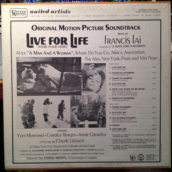 Francis Lai Soundtrack - Live For Life LP Mint- UAS 5165 Stereo 1st 1967 w/Inner - Shuga Records