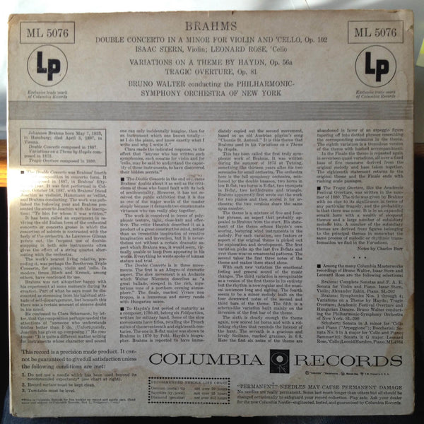 ISAAC STERN & LEONARD ROSE brahms double concerto LP VG+ 6 Eye ML 5076 CBS 1956 - Shuga Records