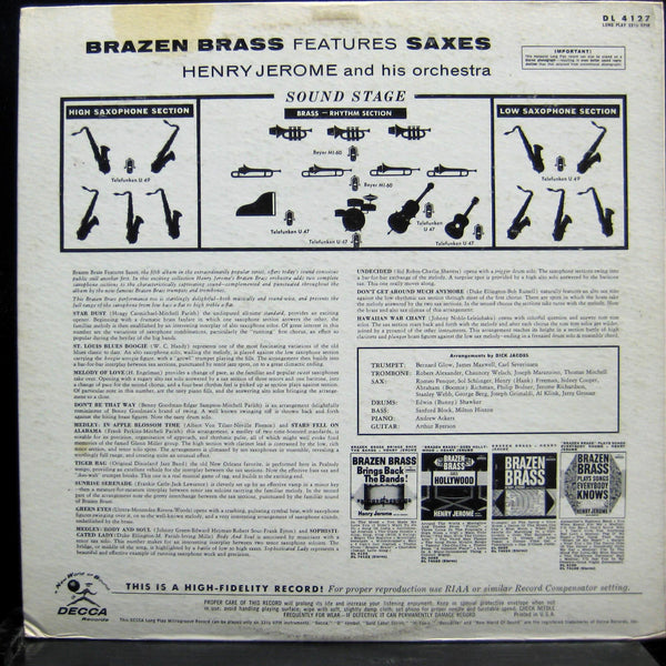 Henry Jerome - Brazen Brass Features Saxes LP Mint- DL 4127 Vinyl Record Promo - Shuga Records