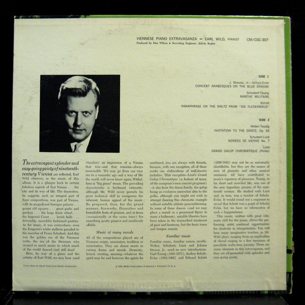 Earl Wild - Viennese Piano Extravaganza LP VG+ CSC-307 RCA Stereo 1s/1s Club Ed - Shuga Records