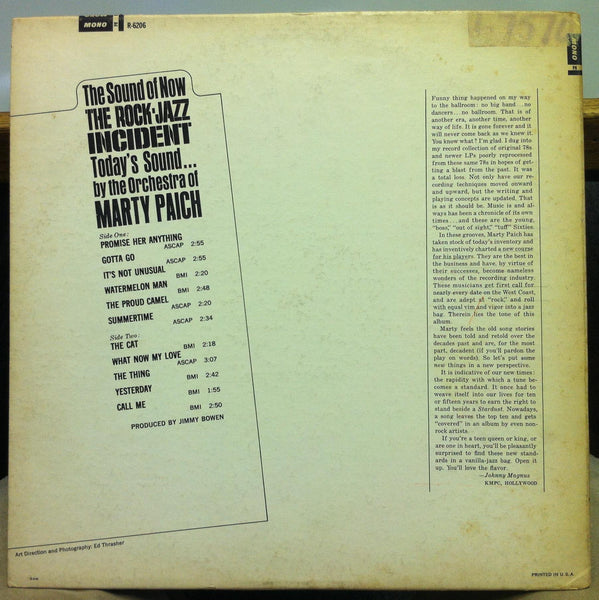 Marty Paich - The Rock-Jazz Incident - VG LP Record 1966 Reprise USA White Label Promo Vinyl - Jazz / Bop / Mod - Shuga Records