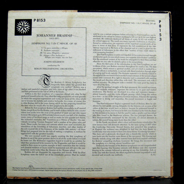 JOSEF KEILBERTH brahms symphony no 1 LP VG+ P-8153 Capitol USA Mono 50s - Shuga Records