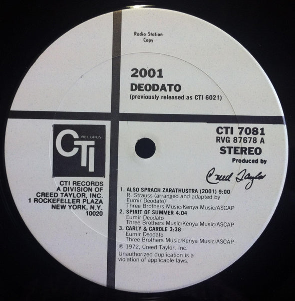 EUMIR DEODATO 2001 LP VG+ Promo CTI 7081 USA 1972 WLP Van Gelder Jazz - Shuga Records