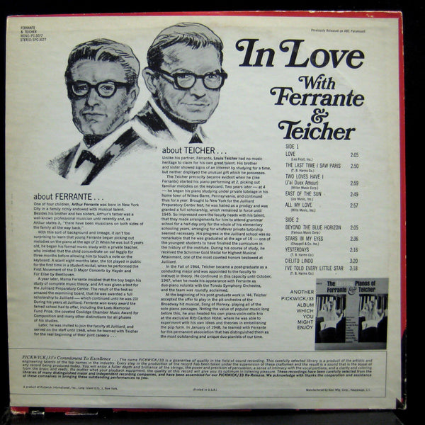 Ferrante & Teicher - In Love LP Mint- PC 3077 Vinyl 1967 Record - Shuga Records