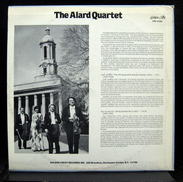 Alard Quartet - Hindemith & Janacek String Quartet LP Mint- CRS-4184 Record - Shuga Records